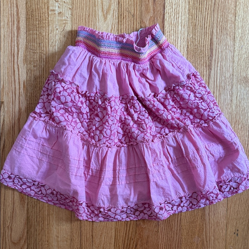 Mini Biden Pink Lace Tiered Skirt